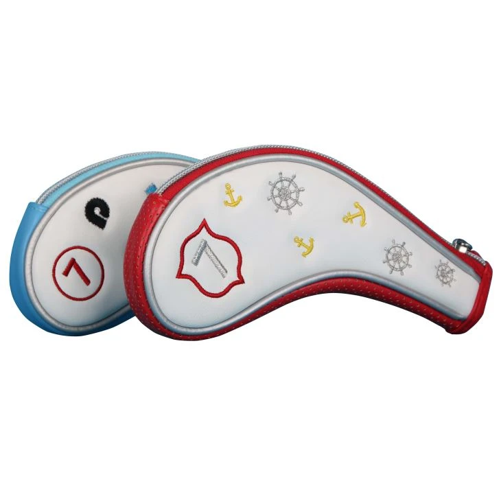 Embroidery Logo PU Golf Iron Headcover With Zipper Open